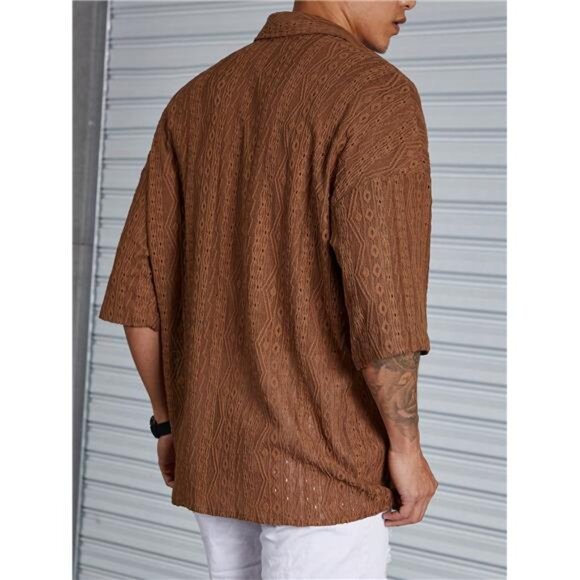 Loose-Fit Men's Solid Color Drop Shoulder Shirt Stylish Top T shirt for Man - Picture 2 of 6